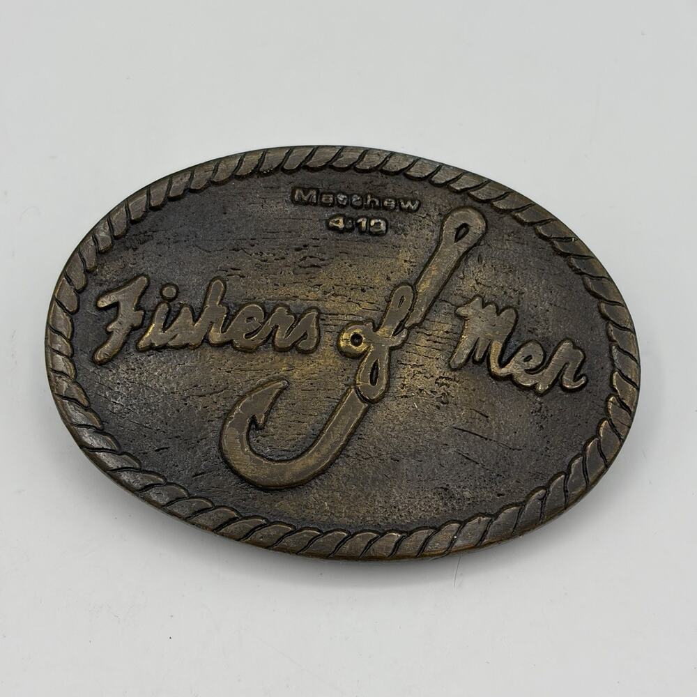 Vintage Magicast Brass Belt Buckle “Fishers Of Men” Matthew 4:19
